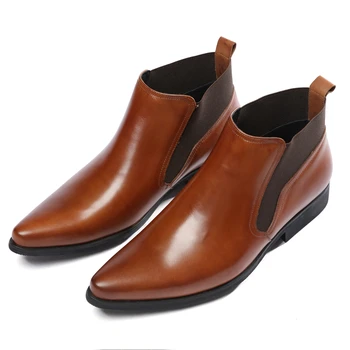 Модни черни/кафяви мъжки Ботильоны с остри пръсти, Модел обувки от естествена кожа, Есенни мъжки обувки