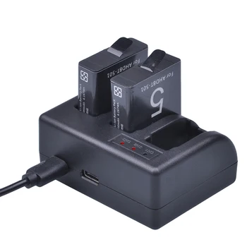 2 елемента 1600 ма AHDBT-501 AHDBT501 Батерия за Gopro Hero 5 батерия + 3 Слота USB Зарядно Устройство За камери GoPro 5/6/7 Черно 2018