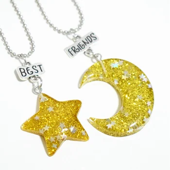 Лъскави Блестящи Дрънкулката Звезда Луната е Жълта на Цвят и Колие От Смола най-Добрата Двойка Висулка най-Добрите приятели на Момичетата Приятелство Бижута Подарък 2019 Нова