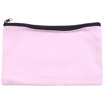 Розова Холщовая Косметичка за грим, Обемни козметични чанти с многоцветни цип, Платно калъф за моливи с цип, само на Занаятите