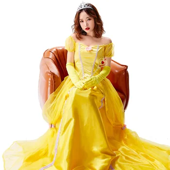 Европейските и Американски Прекрасно Жълта Рокля на Принцеса За Ролеви Игри, Опера, С Костюм За Хелоуин, Танцов Костюм Водещ