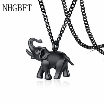 NHGBFT паметник висулка във формата на слон, Мъжки спомен от неръждаема стомана, с висулка-медальон, огърлица