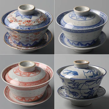 Цзиндэчжэнь десетте най-добри порцеланови фабрики стария чай класически синьо и бяло изискан добавите цвят на капак на купата