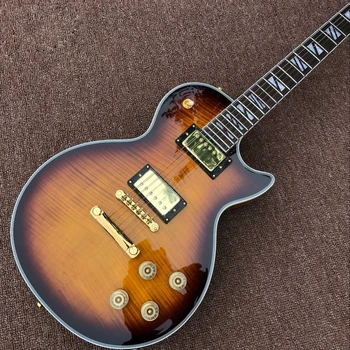 Custom shop Double Тигър Flame, Електрическа китара Висококачествени звукосниматели color Sunburst guitarra корпус от махагон.Реални снимки