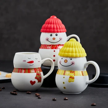 Креативен Снежен човек Кафеена Чаша С Капак и Лъжица Сладък Бухал Керамична Чаша За Мляко Безплатна Доставка