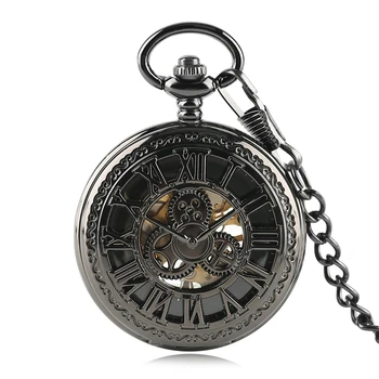 Антикварни Кухи Римски Цифри Дизайн Назъбено Колело Механични Часовници Джобни Ретро Висящи Часовници, Подаръци за Мъже, Жени reloj de bolsillo