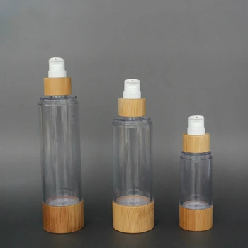 30 мл 50 мл прозрачен безвоздушный лосион помпа перерабатываемый пластмасов бамбуков спрей Бамбук Безвоздушная Бутилка Козметични безвоздушные бутилки CBD