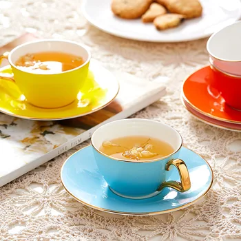 Набор от Кафе Чаши и Блюдец, Лека Луксозна Златна Лейси Цвете Чаша, Британски Следобеден Чай, Креативна Керамична Чаша Кафе