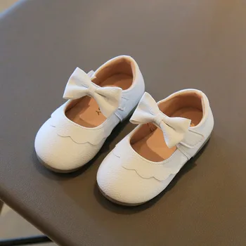 Бежовата детска скъпа ежедневни Кожени обувки с кръгло бомбе, Новост 2022 година, Мека Универсална обувки за момичета на равна подметка, бебешки обувки Mary Janes с лък и дантела