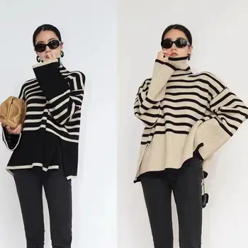 CNACNOO женски шарен пуловер с черепашьим яка 2022, нов пролетно-есенен свободен пуловер, пуловер, яке