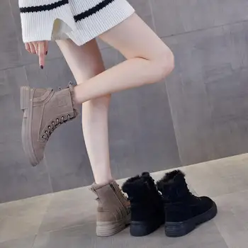 Koovan/Дамски обувки, дамски обувки, есен-зима 2021, Нови стилни обувки, топли къси ботуши от естествена кожа на меху, Дамски обувки За Момичета