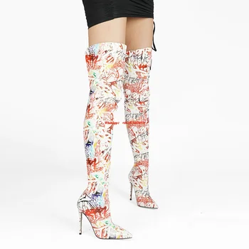 McNabney/Новост 2022 г.; женски ботфорты над коляното на висок ток-висок ток с остър пръсти; Пикантни дълги ботуши от изкуствена кожа; модерни обувки