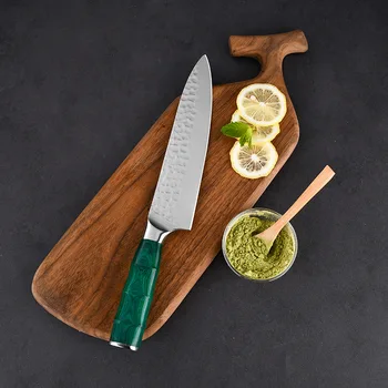 Бамбук дръжка на нож на главния готвач от неръждаема стомана с молотковым модел изкован мелачка кухненски нож домашен нож за нарязване на