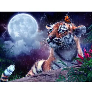 5D картина на Диамантена Луна Пеперуда и Тигър Пълна Тренировка по Номера Комплекти, САМ Diamond Набор от Изкуство, Занаят Украса 