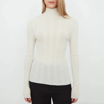 Полувысокий яка, темпераментна крайградски пуловер, трикотажная долна риза, стрейчевые Тънки блузи, дамски есен-зима новости 2022 г.