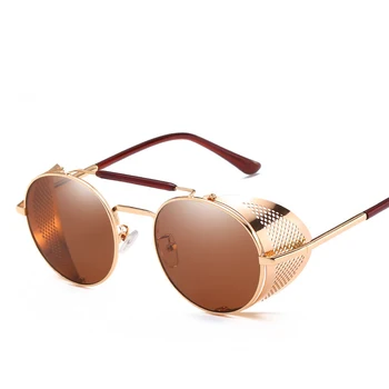 2018 Нови Модни Слънчеви Очила В Стил Steampunk, Кръгли Мъжки Луксозни Метални Слънчеви Очила С Ретро Слънчеви Очила За Мъже, Маркови И Дизайнерски Очила