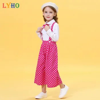 LYHO/ Пролетно Нова Детски дрехи, Бялата Риза на точки, сладък костюм от две части за Момиченца, хубава ежедневни Облекла с лък за Момичета