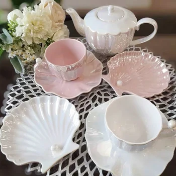 Висококачествена керамична мивка с перли, европейският луксозен малък изискан набор от кафе чаши, следобедна Чаша за Мляко и Вода, британски чай