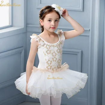 Детско Балетное Рокля-пакетче, Лейси Балетната Танцови Облекла За Момичета, Бяла Балетен Костюм, 