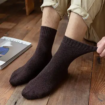 Моден Зимни Чорапи За Мъже На Супер Дебели Обикновен Дамски Чорапи С Високо Качество От Студено Сняг Вълнени Чорапи Коледен Подарък