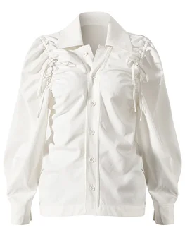 ZCSMLL Дамски Бялата Превръзка На съвсем малък, Блуза Голям Размер, Нова Риза Свободно Намаляване С Дълъг Ръкав И Ревера, Модни Риза Пролет-Есен 2022 T6217