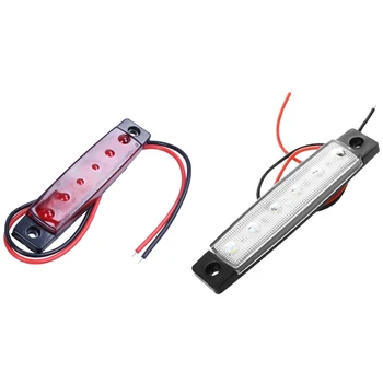 2X24V 6 SMD LED Авто Лампа за Ремарке със Странично Габаритным Фенер, Червена и Бяла Светлина