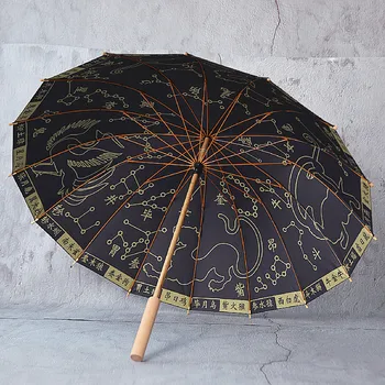 Ретро Голям Китайски Ръчен Чадър С Дълга Дръжка, Мъжки Открит Постоянен Преносим Чадър С Дървена Дръжка, Чадър От Дъжд Parapluie
