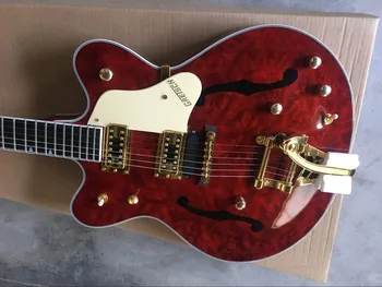 Custom shop F джаз електрическа китара с кухи корпуса, китара червен цвят, китара по поръчка. система вибрато