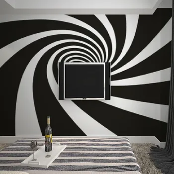Големи стенни тапети ТЕЛЕВИЗИЯ фон абстрактен кружащийся черно-бял диван за хола декорация с нестандартни размери