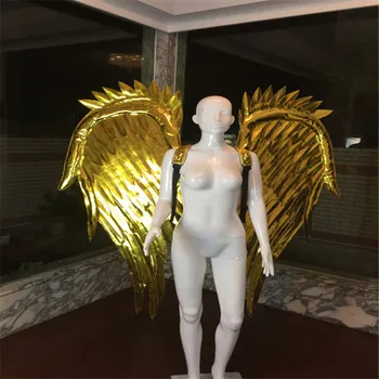 S70A Дама златни огледала облекло за танци балната зала на подиума backplan крилата модели представления cosplay крила костюм танцьор рокля